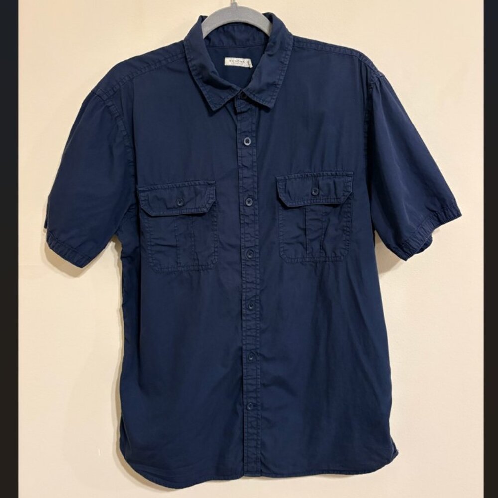 Sonoma Goods for Life Navy Short Sleeve Button-Down Shirt Men's Size L